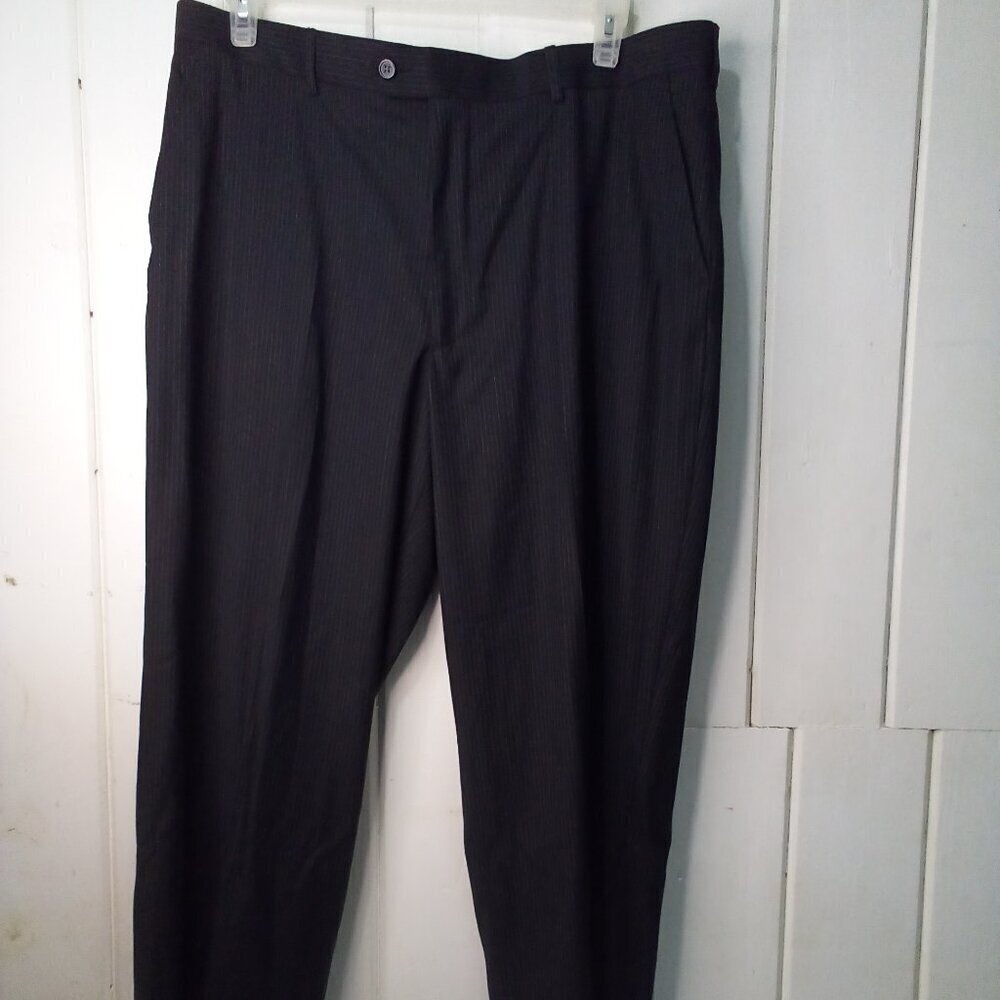 George Pants Men 40 x 30 High Twist Super 130's Superior Drape Pinstripe Black